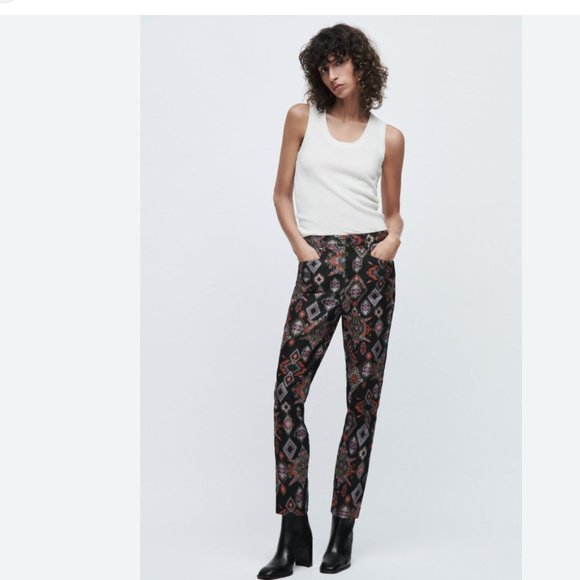 NWT ZARA BLOGGERS FAV SLIM-FIT PRINTED TROUSERS - Picture 1 of 13